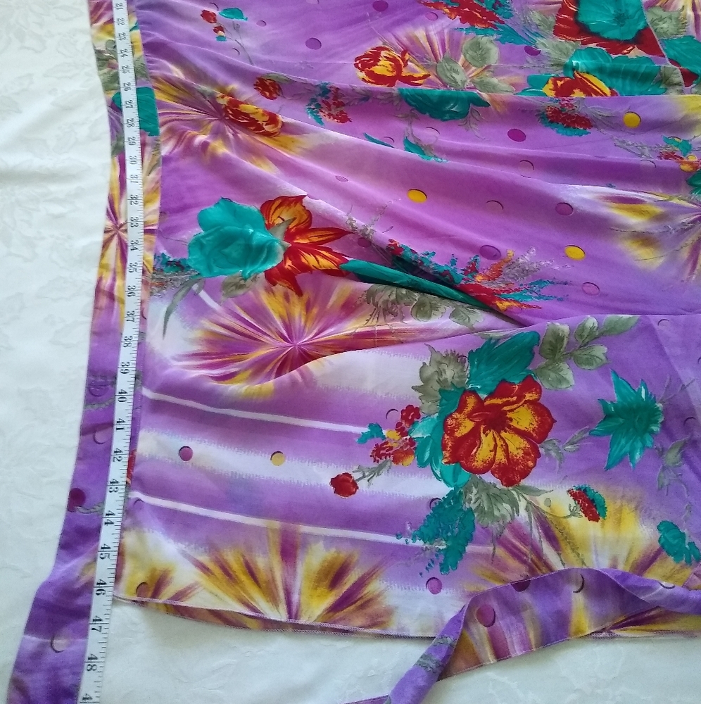 Vintage wrap silk blend purple floral flowy reversible skirt - Picture 4 of 7